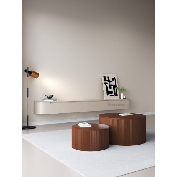 Chic Curve Ronde TV Meubel 180cm - Zwevend – Japandi Beige