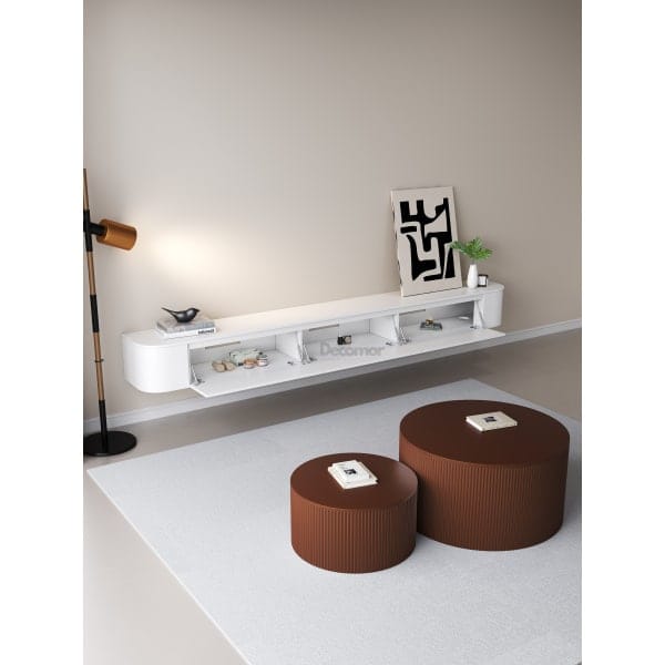 Chic Curve Ronde TV Meubel 240cm - Zwevend – Wit mat