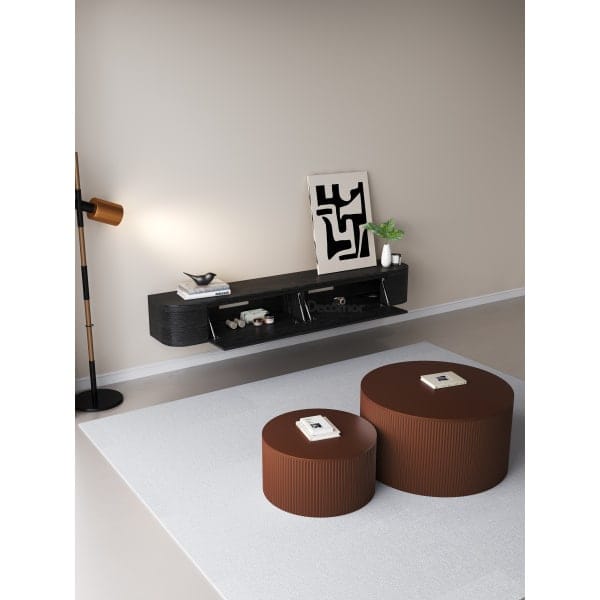 Chic Curve Ronde TV Meubel 180cm – Zwart Eiken – Black Ash