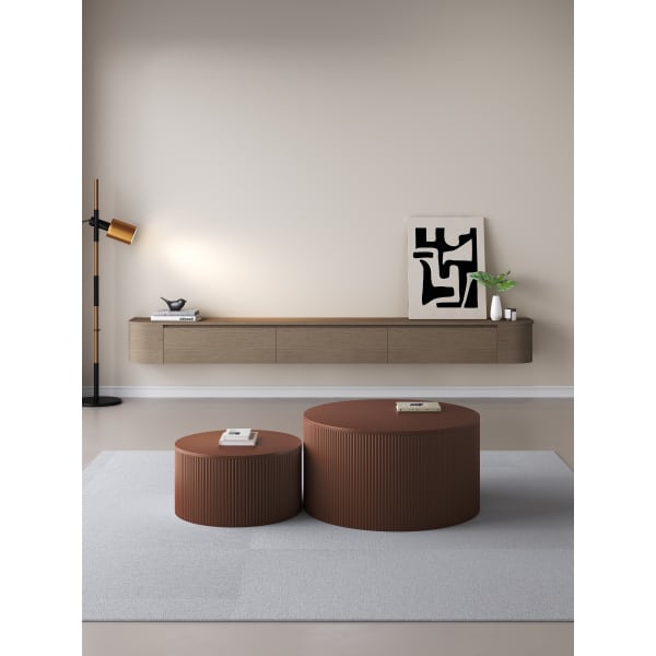 Chic Curve Ronde TV Meubel 240cm - Zwevend – Walnoot
