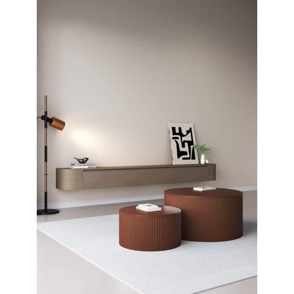 Chic Curve Ronde TV Meubel 240cm - Zwevend – Walnoot