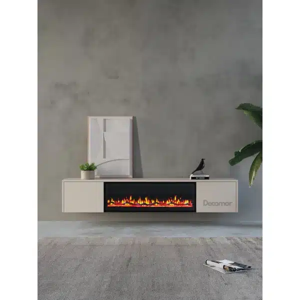 TV meubel met haard 280cm - Japandi Beige