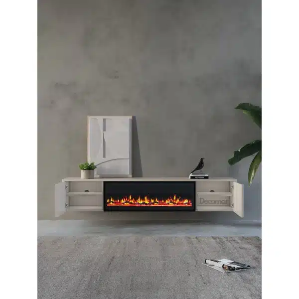 TV meubel met haard 280cm - Japandi Beige