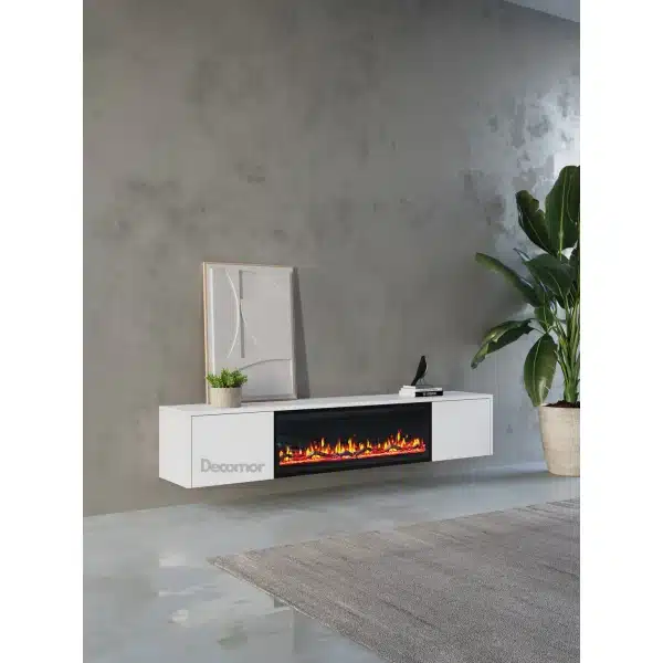 TV meubel met haard 280cm - Pure White