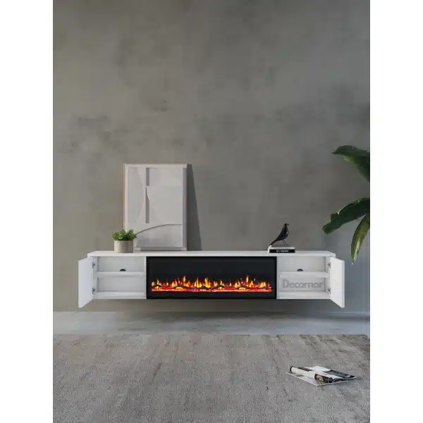 TV meubel met haard 280cm - Pure White