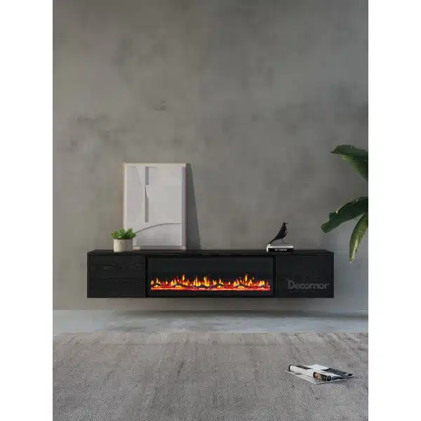 TV meubel met haard 280cm - zwart eiken