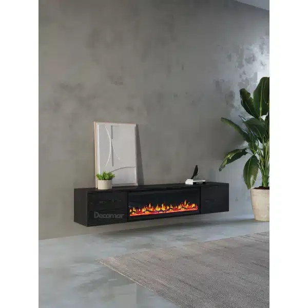 TV meubel met haard 280cm - zwart eiken