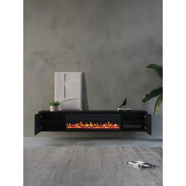 TV meubel met haard 280cm - zwart eiken